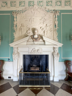 The Entrance Hall - The painted stone chimney piece, by Thomas Carter the Elder, depicts the Greek slave Androcles.