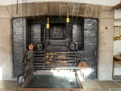 The Kitchen - The open cooking range c.1810 is not original, but is thought to be similar to the range that would have been here