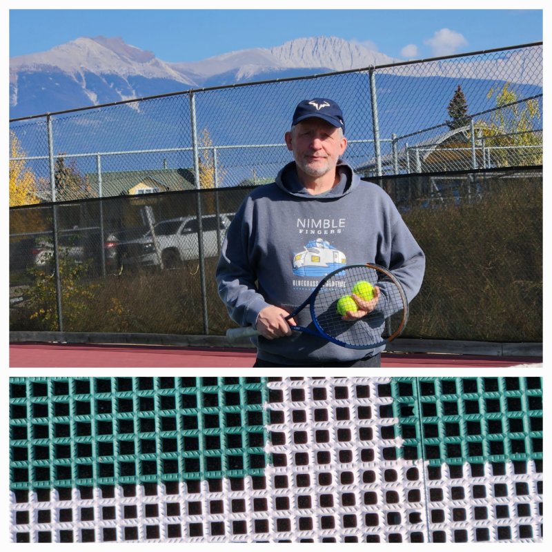 Jasper Tim tennis collage wtih court surface