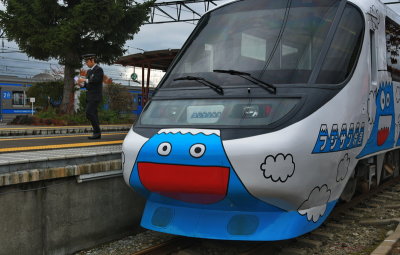 Fuji themed train at Kawaguchiko Station 河口湖駅