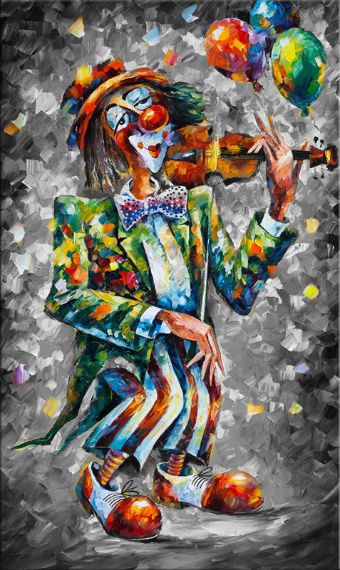 HAPPY CLOWN B&W  oil painting on canvas