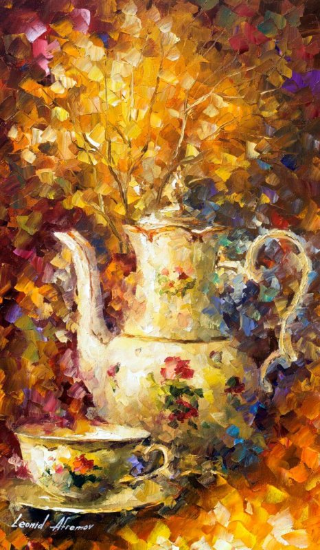 5 OCLOCK TEA  PALETTE KNIFE Oil Painting On Canvas By Leonid Afremov