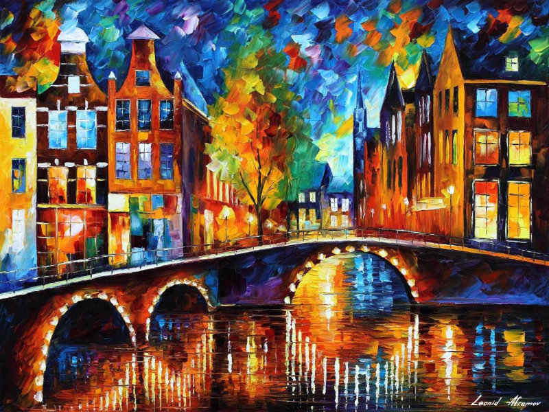 THE MOST BEAUTIFUL BRIDGES OF AMSTERDAM 54x40 (135cm x 100cm)  oil painting on canvas