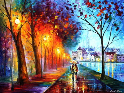 CITY BY THE LAKE  PALETTE KNIFE Oil Painting On Canvas By Leonid Afremov