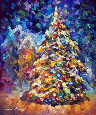 FIR-TREE (Christmas Tree)  PALETTE KNIFE Oil Painting On Canvas By Leonid Afremov
