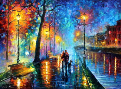 MELODY OF THE NIGHT  PALETTE KNIFE Oil Painting On Canvas By Leonid Afremov