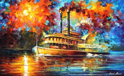 STEAMBOAT  PALETTE KNIFE Oil Painting On Canvas By Leonid Afremov
