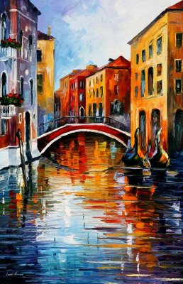 CANAL IN VENICE  PALETTE KNIFE Oil Painting On Canvas By Leonid Afremov