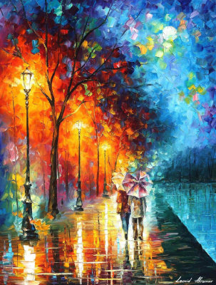 LOVE BY THE LAKE  PALETTE KNIFE Oil Painting On Canvas By Leonid Afremov