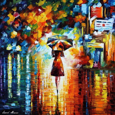 MYSTERIOUS RAIN PRINCESS  PALETTE KNIFE Oil Painting On Canvas By Leonid Afremov