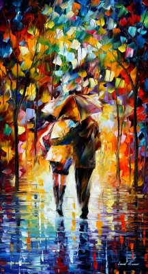 BONDED COUPLE BY THE RAIN  oil painting on canvas