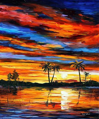 TROPICAL SUNSET  PALETTE KNIFE Oil Painting On Canvas By Leonid Afremov