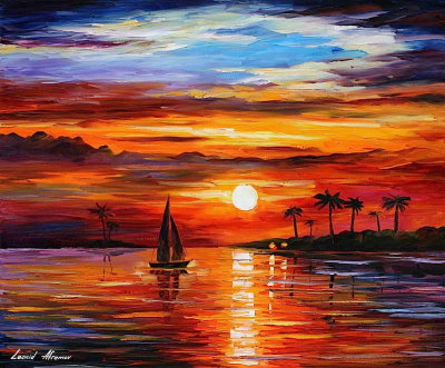 SUNSET IN THE BEACH  oil painting on canvas