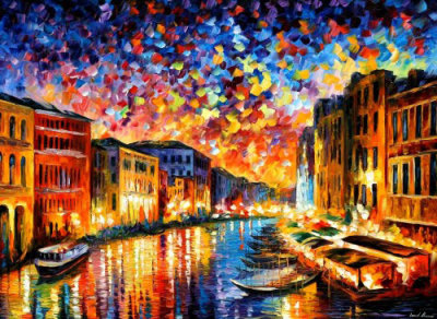 VENICE GRAND CANAL  PALETTE KNIFE Oil Painting On Canvas By Leonid Afremov