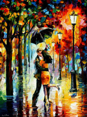 DANCE UNDER THE RAIN  PALETTE KNIFE Oil Painting On Canvas By Leonid Afremov