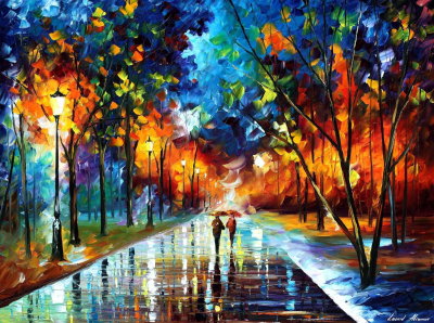 WINTER RAINY PARK  PALETTE KNIFE Oil Painting On Canvas By Leonid Afremov