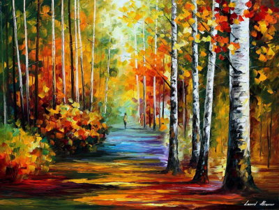 AUTUMN FOREST ROAD  PALETTE KNIFE Oil Painting On Canvas By Leonid Afremov