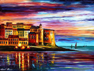 ITALY - BEAUTIFUL LIGURIA  PALETTE KNIFE Oil Painting On Canvas By Leonid Afremov