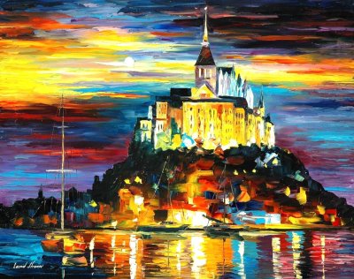 CASTLE ABOVE THE HARBOR  PALETTE KNIFE Oil Painting On Canvas By Leonid Afremov