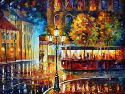 RAINY NIGHT TROLLEY  oil painting on canvas