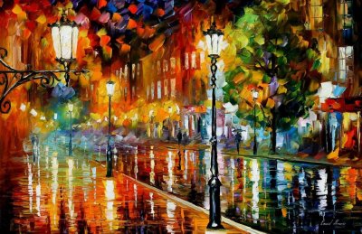 STREET OF ILLUSIONS  PALETTE KNIFE Oil Painting On Canvas By Leonid Afremov