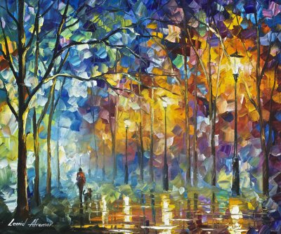 1 hour video lesson of Leonid Afremov painting a night Landscape in download form (Friends Forever)