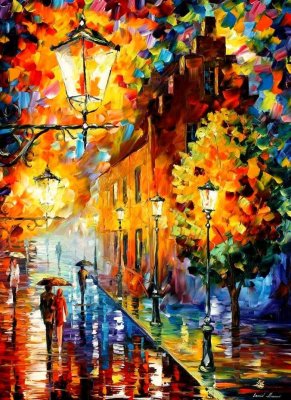LIGHTS IN THE NIGHT  PALETTE KNIFE Oil Painting On Canvas By Leonid Afremov