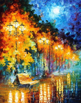 BLUE MOON NIGHT  PALETTE KNIFE Oil Painting On Canvas By Leonid Afremov