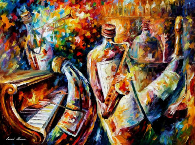 BOTTLE JAZZ  PALETTE KNIFE Oil Painting On Canvas By Leonid Afremov