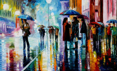BUS STOP - UNDER THE RAIN  oil painting on canvas