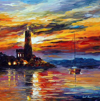 BY THE LIGHTHOUSE  PALETTE KNIFE Oil Painting On Canvas By Leonid Afremov