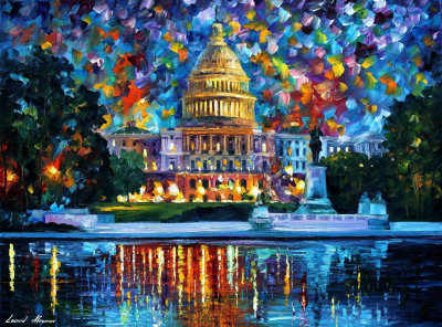 CAPITOL AT NIGHT WASHINGTON  PALETTE KNIFE Oil Painting On Canvas By Leonid Afremov