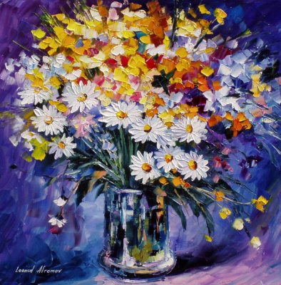 Colored flowers  oil painting on canvas