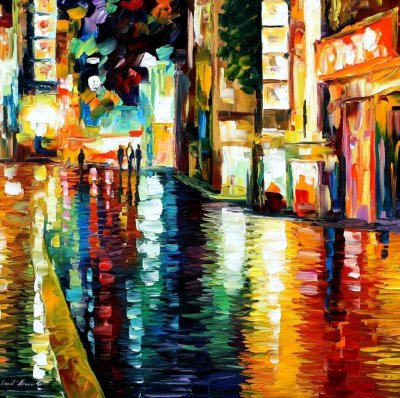 DOWNTOWN REFLECTION PALETTE KNIFE Oil Painting On Canvas By Leonid Afremov
