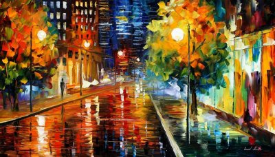 DOWNTOWN STREET  oil painting on canvas