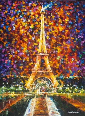 EIFFEL TOWER MEMORIES  PALETTE KNIFE Oil Painting On Canvas By Leonid Afremov