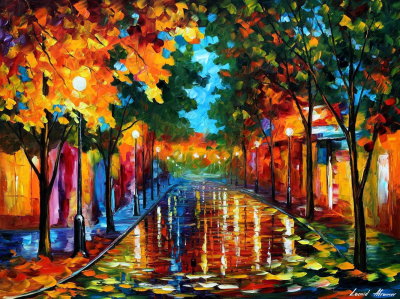 FALLEN LEAVES  PALETTE KNIFE Oil Painting On Canvas By Leonid Afremov