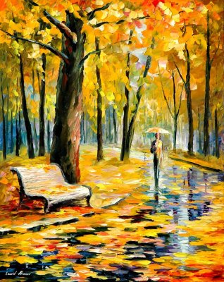 FALL RAIN IN PARK  oil painting on canvas