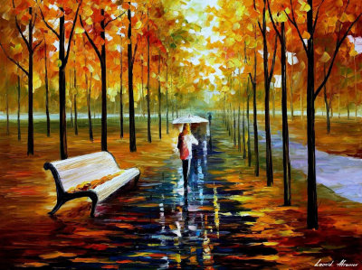 FALL - WHITE UMBRELLA IN ALLEY  oil painting on canvas