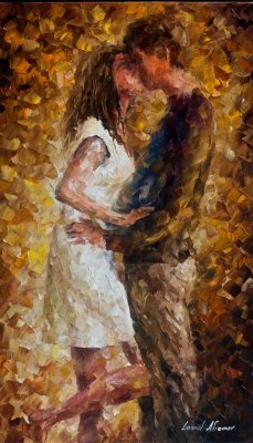 FIRST KISS  PALETTE KNIFE Oil Painting On Canvas By Leonid Afremov