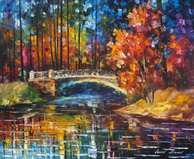 FLOWING UNDER THE BRIDGE  PALETTE KNIFE Oil Painting On Canvas By Leonid Afremov