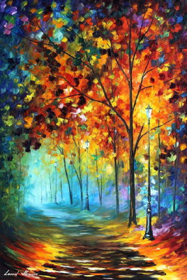 FOG AUTUMN ALLEY  PALETTE KNIFE Oil Painting On Canvas By Leonid Afremov