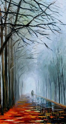 FOGGY PATH  PALETTE KNIFE Oil Painting On Canvas By Leonid Afremov