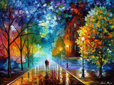 FRESHNESS OF COLD IN THE EVENING  PALETTE KNIFE Oil Painting On Canvas By Leonid Afremov