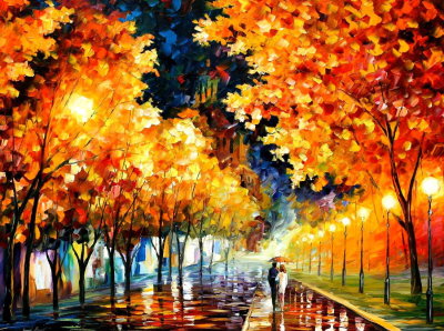 GOLD BOULEVARD  PALETTE KNIFE Oil Painting On Canvas By Leonid Afremov