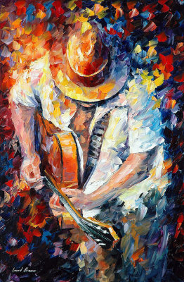 GUITAR AND SOUL  PALETTE KNIFE Oil Painting On Canvas By Leonid Afremov