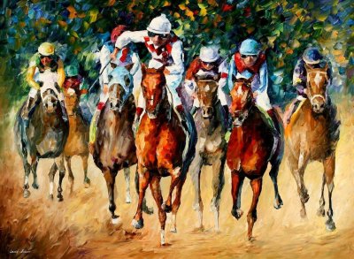 HORSE RACE  PALETTE KNIFE Oil Painting On Canvas By Leonid Afremov