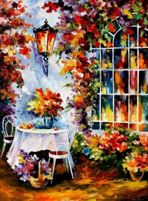IN THE GARDEN  PALETTE KNIFE Oil Painting On Canvas By Leonid Afremov