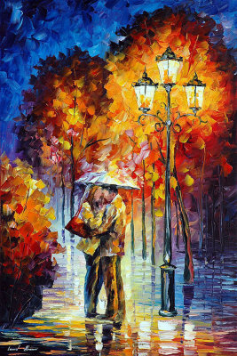 KISS UNDER THE RAIN  oil painting on canvas