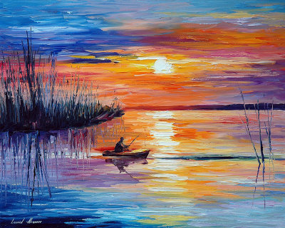 LAKE OKEECHOBEE - SUNSET FISHING  oil painting on canvas